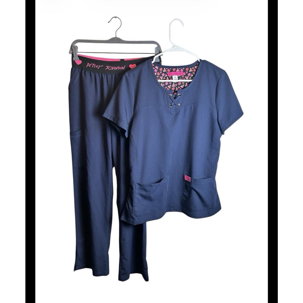 Betsey Johnson Rosemary Navy Scrub Top With Matching Pants Size M
